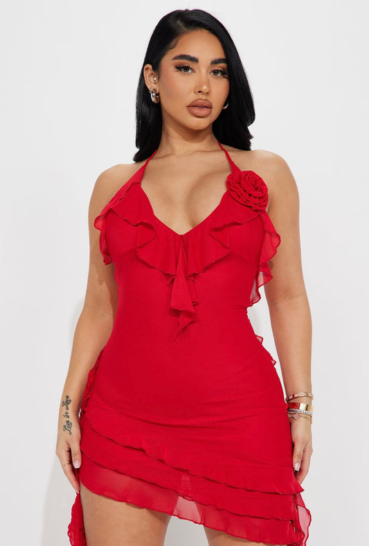 Red Mesh Backless dress