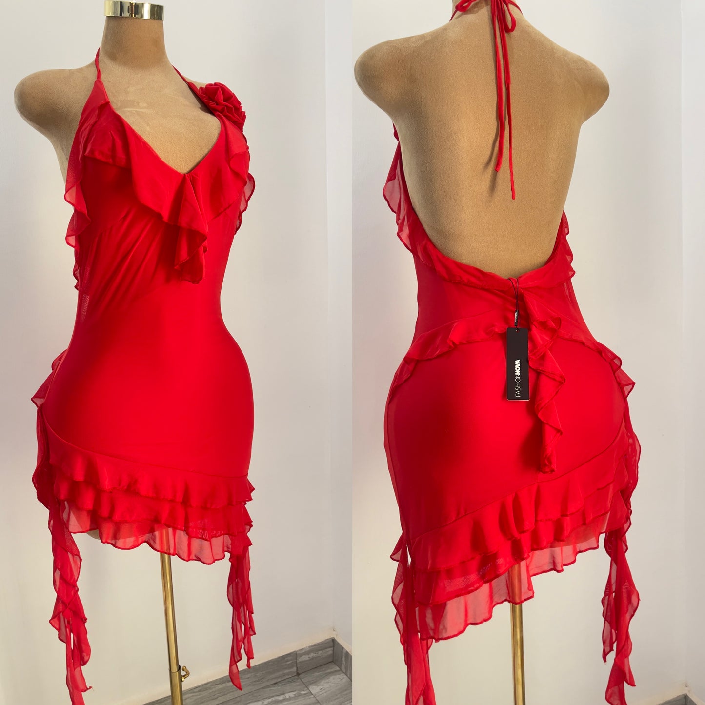Red Mesh Backless dress